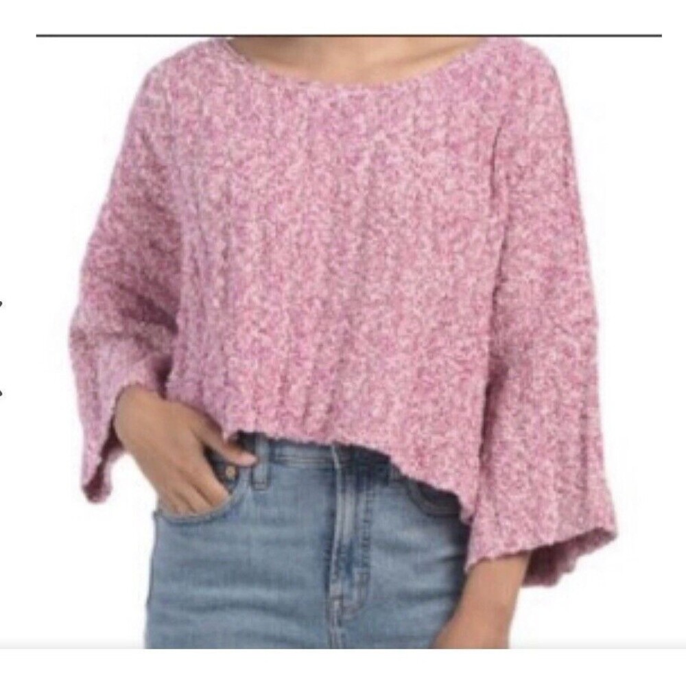 Free People Good Day Cropped Pullover Sweater Pink Rose Size XS Cozy